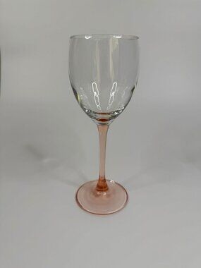 Vintage Luminarc France Wine Glass with Pink Blush Stem, 7.75"